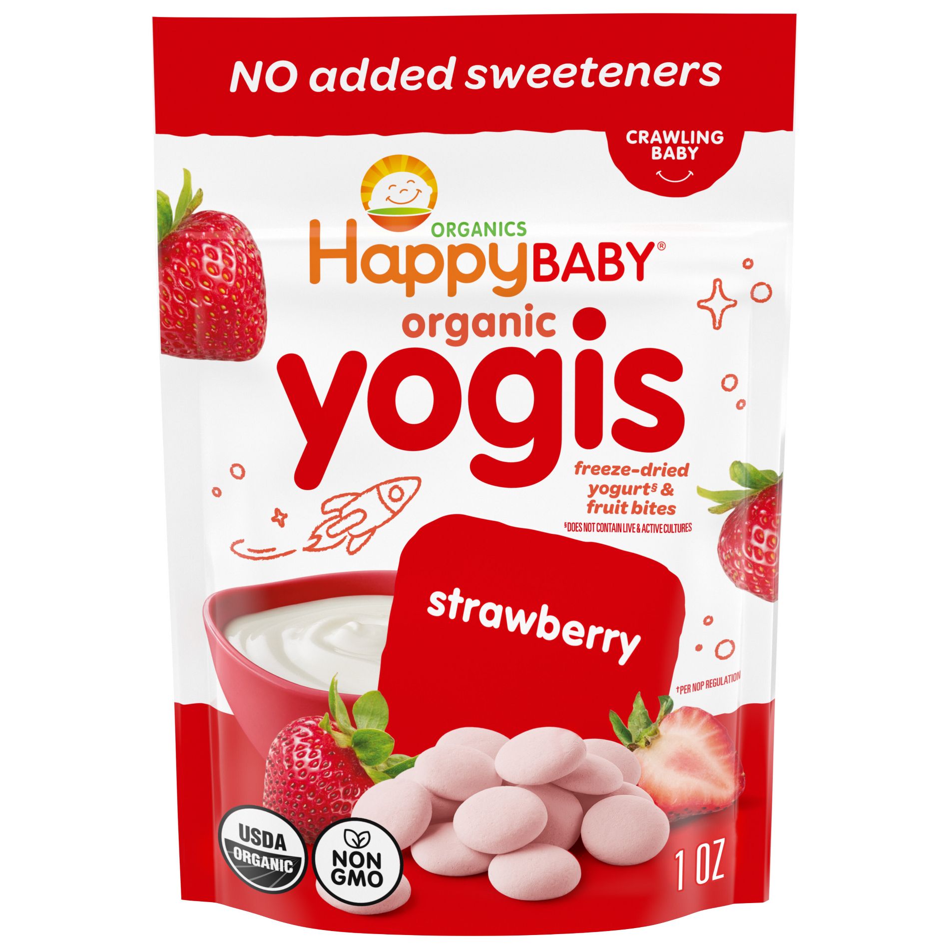 Happy Baby Organic Yogis Freeze-Dried Yogurt & Fruit Baby Snacks - Strawberry - 1oz: 9 Months and Up, 3rd Stage, Ready to Eat