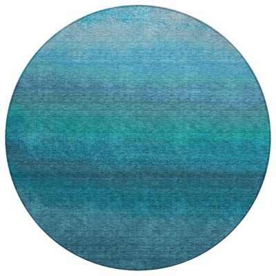 Teal Blue And Sky Blue Ombre Washable Indoor Outdoor Area Rug