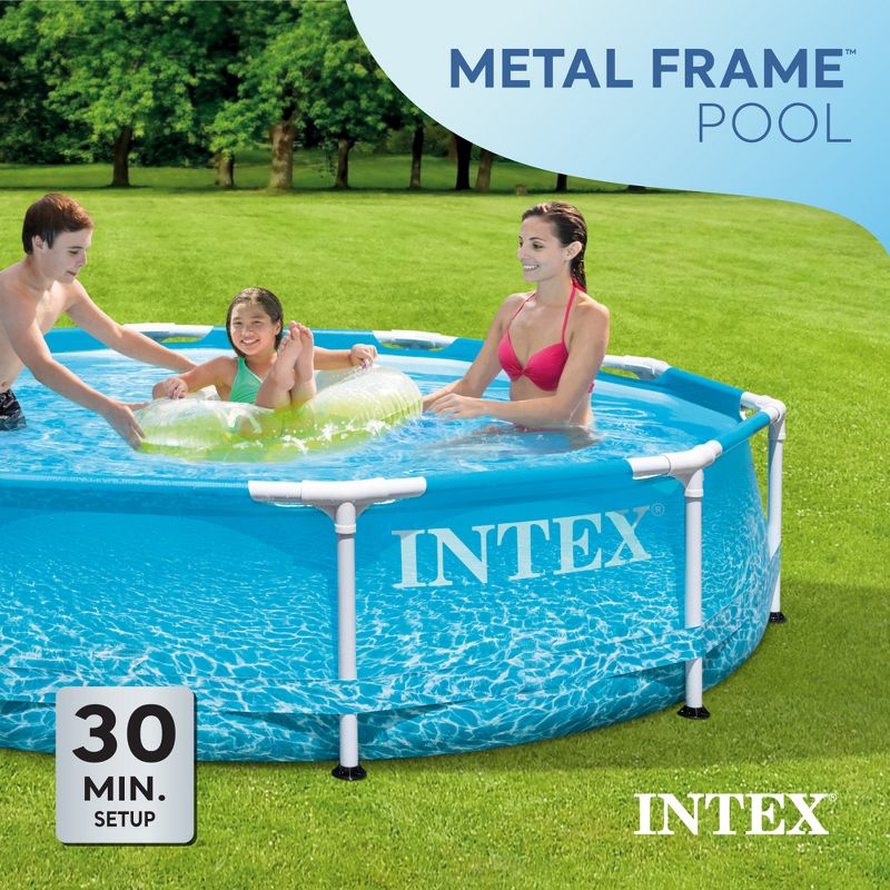 Intex 28206EH 10 Foot x 30 Inch Round Metal Frame Outdoor Backyard Above Ground Beachside Swimming Pool with Reinforced Sidewalls, Blue (Pool Only), 3 of 7