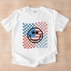 S.W.Smiley Checkered Patriotic Smiley Face - Women's Garment Dyed Graphic T-Shirt - 3 of 4