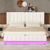 CAVINAS Queen Size Bed with Hydraulic Storage System and LED Light, Modern Platform Bed with Sockets and USB Ports, Upholstered Platform, White - 2 of 4