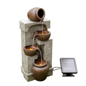 Teamson Home 28" Cascading Bowls with Solar LED Lights Outdoor Metal and Polyresin Birdbath Water Fountain - 1 of 4