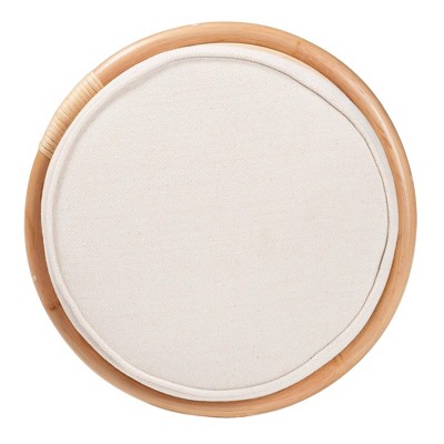 Junius Natural Rattan Round Ottoman with Fabric Cushion