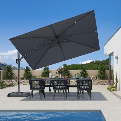 PURPLE LEAF Cantilever Umbrella Left-right Tilting Swivel Large Square Patio Umbrella Outdoor Offset Umbrella with 360°Rotation Adjustable With Base
