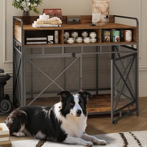 Petrimins Dog Crate Furniture, 48" Dog Kennel for Large Breed, Heavy Duty Wooden End Table with 3 Drawers, Chew-Resistant Steel Tubes - 1 of 4