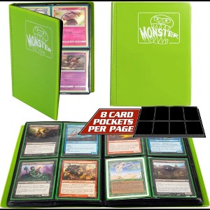 Monster 4 Pocket Trading Card Binder - Matte Green Album, Anti-Drop TCG Protection w Side Loading Padded Pockets, Double Sided, Holds 360 Cards - 1 of 4