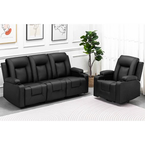 Black leather sofa online and chair