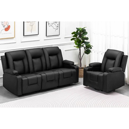 3 1 Set Recliner Chair Furniture Bonded Pu Leather Living Room Sofa Black Comhoma Target