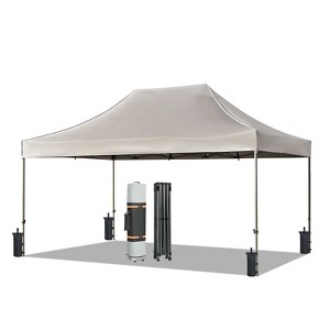 VisioGear 10'*15' Canopy Tent, Party Tent with 4 Sidewalls, 3 Height Adjustable, Outdoor Canopy Tent for Weddings, Khaki, 180"*120"*132" - 1 of 4