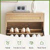 Hidden Rattan Shoe Cabinet with Flip Doors & Drawer - 24" Narrow Entryway Storage, Adjustable Shelves | Black/Wood/White - 4 of 4