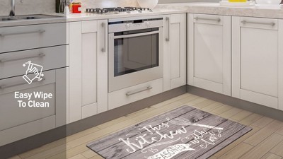 Gray PVC Rectangular Anti-Fatigue Kitchen Mat with Whisk Design