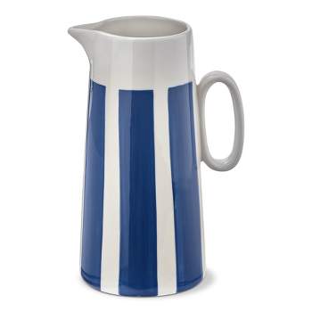 TAG Blue Bold Stripe Stoneware Serving Pitcher, Tabletop and Kitchen Decorations 53 0z.