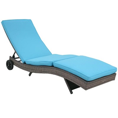 Resenkos Chaise Lounger With 5-Level Backrest Adjustment, Cushioned Patio Sun Lounger, Easy-Moving Wheels, PE Rattan, Cream White