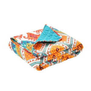 50"x60" Boho Chevron Reversible Cotton Throw Blanket Turquoise - Lush Décor: Machine Washable, Plain Weave - 1 of 4