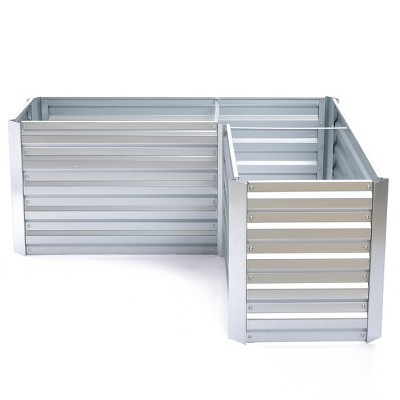 LuxenHome L-Shaped Galvanized Steel Raised Garden Bed Planter Silver