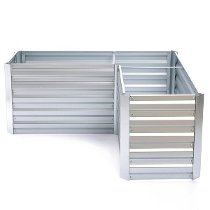 LuxenHome L-Shaped Galvanized Steel Raised Garden Bed Planter Silver - 1 of 4