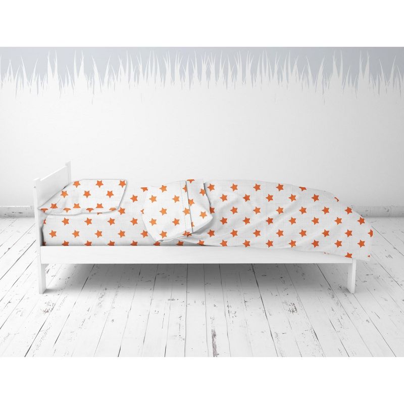 Bacati - Stars Orange Muslin 4pc Toddler Bedding Set, 5 of 8