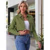 Allegra K Women's Turn Down Frayed Button Down Washed Cropped Denim Jacket - 2 of 4