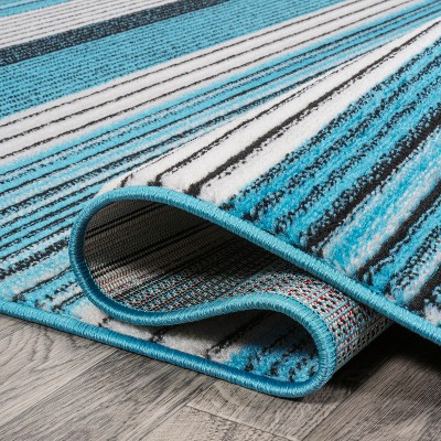 Coastal Charm Blue Stripe Synthetic 3' x 5' Area Rug