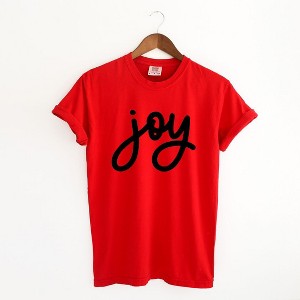 Simply Sage Market Women's Joy Bold Cursive Short Sleeve Garment Dyed Tee - 1 of 4