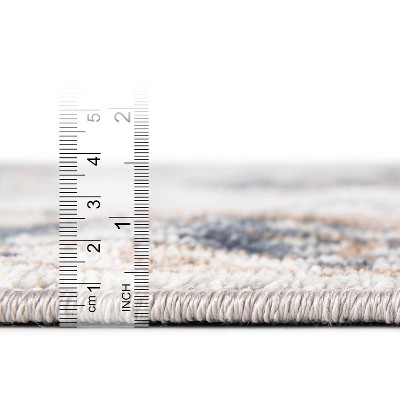 Ivory and Blue Floral Synthetic Runner Rug