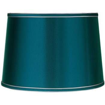 Springcrest Sydnee Satin Teal Blue Medium Drum Lamp Shade 14" Top x 16" Bottom x 11" High (Spider) Replacement with Harp and Finial