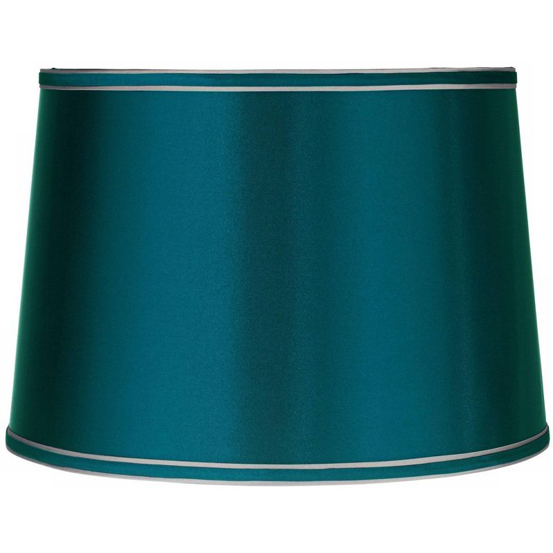 Springcrest Sydnee Satin Teal Blue Medium Drum Lamp Shade 14" Top x 16" Bottom x 11" High (Spider) Replacement with Harp and Finial, 1 of 10