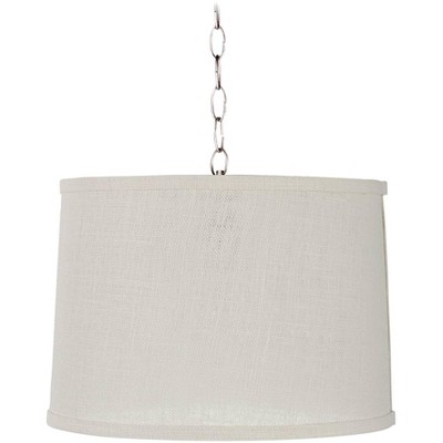 Possini Euro Design Brushed Steel Silver Pendant Light 14" Wide Modern Cream Burlap Drum Shade Fixture for Dining Room Living Room