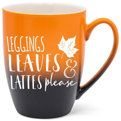 Elanze Designs Leggings Leaves & Lattes Please Two Toned Ombre Matte Orange and Black 12 ounce Ceramic Stoneware Coffee Cup Mug