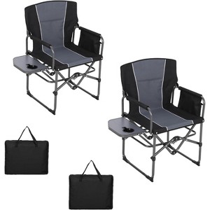 2 Pack Folding Camping Chair with Side Table Drink Holder, Portable Folding Rocking Chair, Directors Chairs with Armrests, Comfortable Backrest - 1 of 4