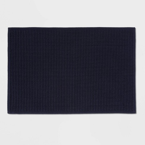 Bath Rug 18 in. x 48 in. Navy Blue Microfiber Memory Foam Bath