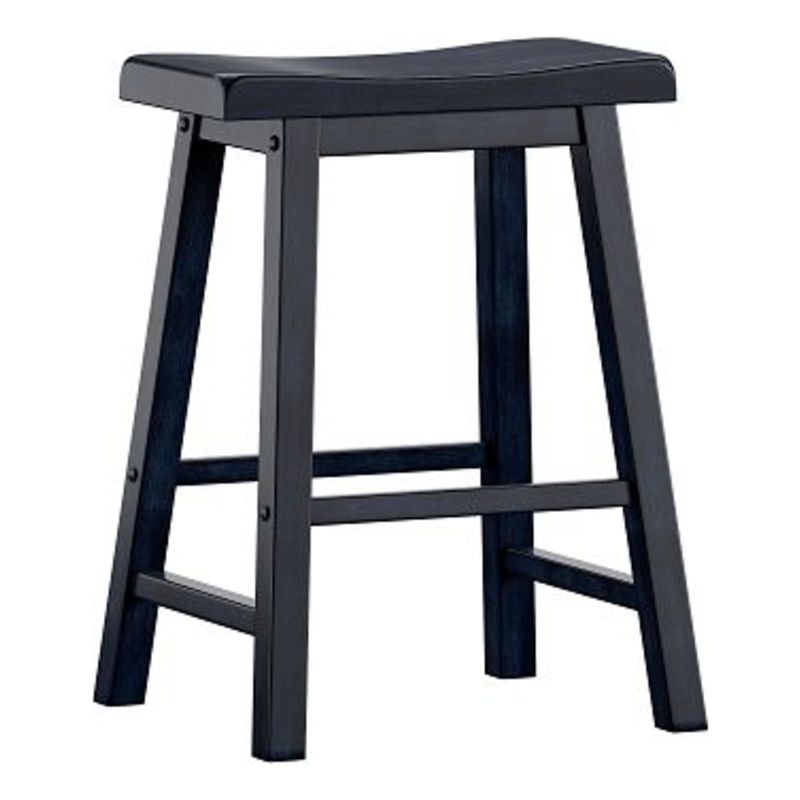 iNSPIRE Q Saddleback Wood Counter Height Stools (Set of 2) in Antique Denim Blue, 1 of 3