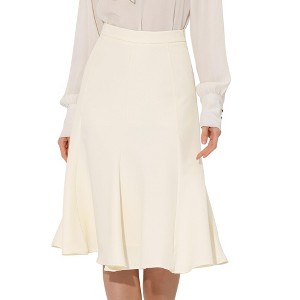 Allegra K Women's Side Zipper High Waist Elegant Flared A Line Midi Skirts - 1 of 4