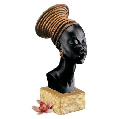 Regal Black and Gold Nubian Queen Resin Bust Statue