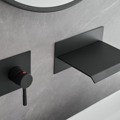 Matte Black Wall-Mount Waterfall Bathroom Faucet with Lever Handle