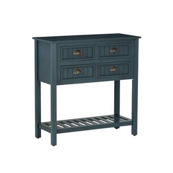 Lena Traditional 4 Drawer One Shelf Beadboard Console Table Antique Navy - Linon