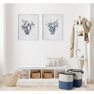 Natural and Blue Seagrass Storage Basket Set with Cotton Liners