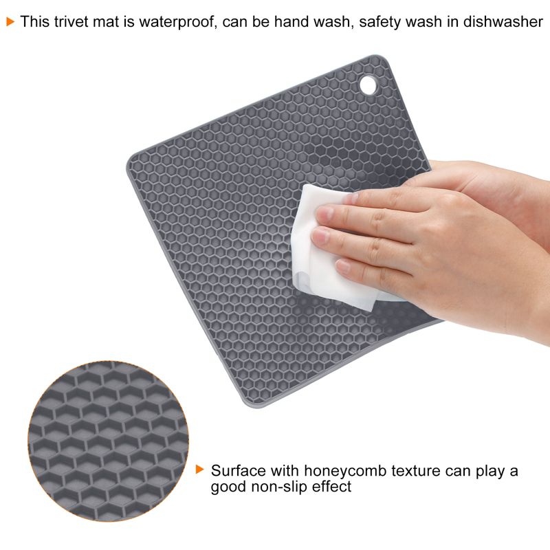 Unique Bargains Silicone Trivet Mats 2pcs Square Heat Resistant Non-Slip Drying Mat for Kitchen Counter Table -Deep Gray, 4 of 6
