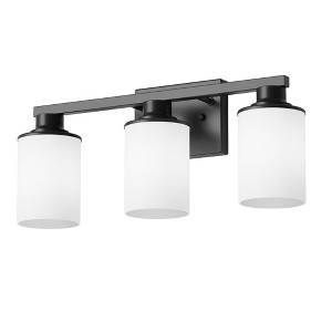 DORESshop 20 in. Matte Black 3-Light Bathroom Vanity Light with Frosted Glass Shades, Wall Sconce for Mirror, Hallway, or Bedroom - 1 of 4