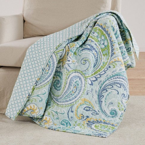 Green Paisley Cozy Line Home Fashions Green Paisley Reversible 100% Cotton Quilted Throw Blanket 60 x 50 Machine Washable and Dryable
