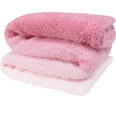 Pink Gradient Reversible Faux Fur Sherpa Throw Blanket