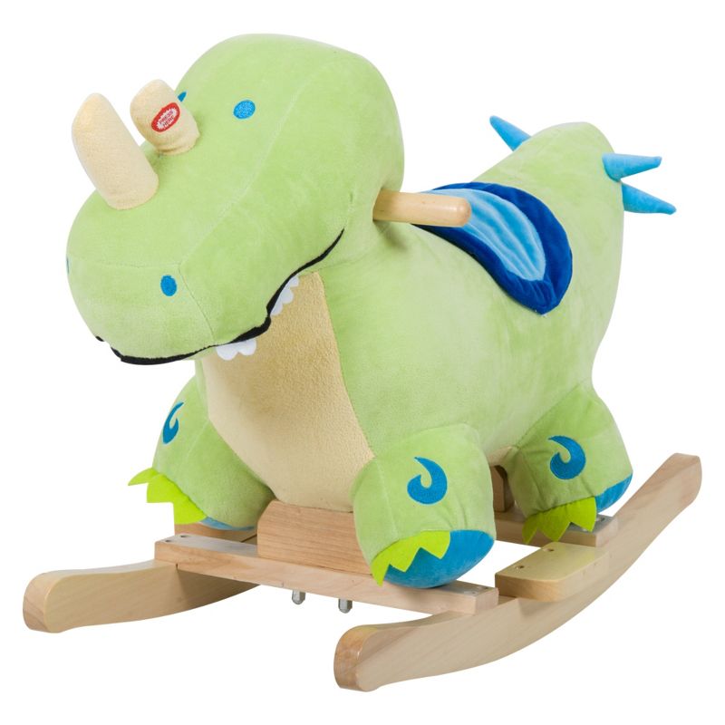 Qaba Kids Plush Ride-On Rocking Horse Toy Dinosaur Ride on Rocker Green with Realistic Sounds, 1 of 8