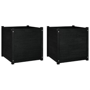 vidaXL Garden Planters 2 pcs Black 23.6"x23.6"x23.6" Solid Wood Pine - 1 of 4