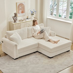 Corduroy L-Shaped Chaise Sectional Sofa with Reversible Cushion, USB Ports, Storage Pocket, Convertible Left/Right Design - ModernLuxe - 1 of 4