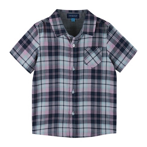 Andy & Evan Toddler Plaid Classic Fit Short Sleeve Collared Button