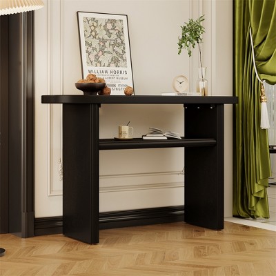 Modern Console Table, Elegant Minimalist Console Table With Rounded Edges And 2-Tier Open Storage Shelf, Display Shelf For Home Entryway Living Room