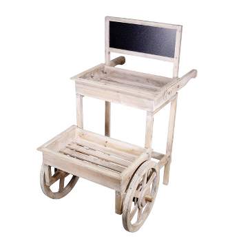 Alpine Corporation Small Novelty Wooden Cart Plant Stand with Chalkboard