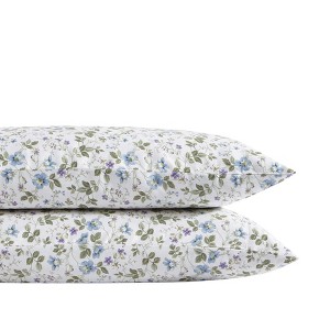 Laura Ashley Spring Bloom 100% Cotton 300 Thread Count Sateen- 2 Piece- Pillowcase  Purple- Standard Sham - 1 of 3