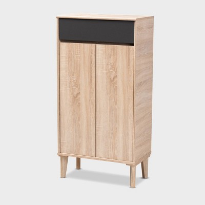 Fella Two-Tone Oak and Entryway Shoe Cabinet with Drawer Brown - Baxton Studio: Wood Composite, Freestanding Storage, Holds 10 Pairs