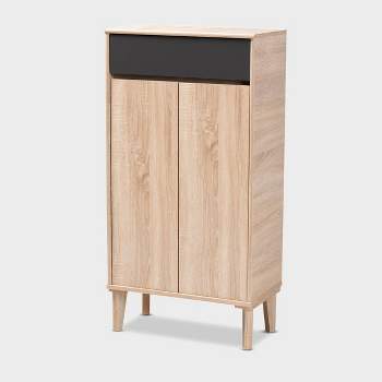 Fella Two-Tone Oak and Entryway Shoe Cabinet with Drawer Brown - Baxton Studio